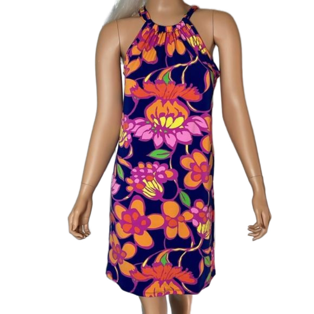 Trina Turk JuJu Abstract Floral Halter Mini Dress Bow Back XS $168 Retail